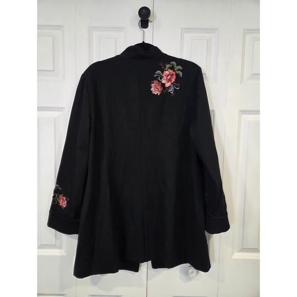 CHICO’S Black Floral Embroidered Ponte Long Jacket Coat Top Size 3 US 16/18 - Picture 2 of 7